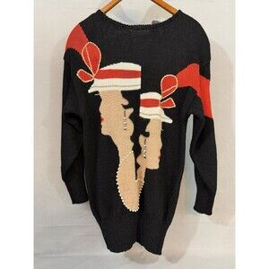 Vtg Maurada Flapper Girl Christmas Embellished Pearl Oversize Sweater Whimsigoth